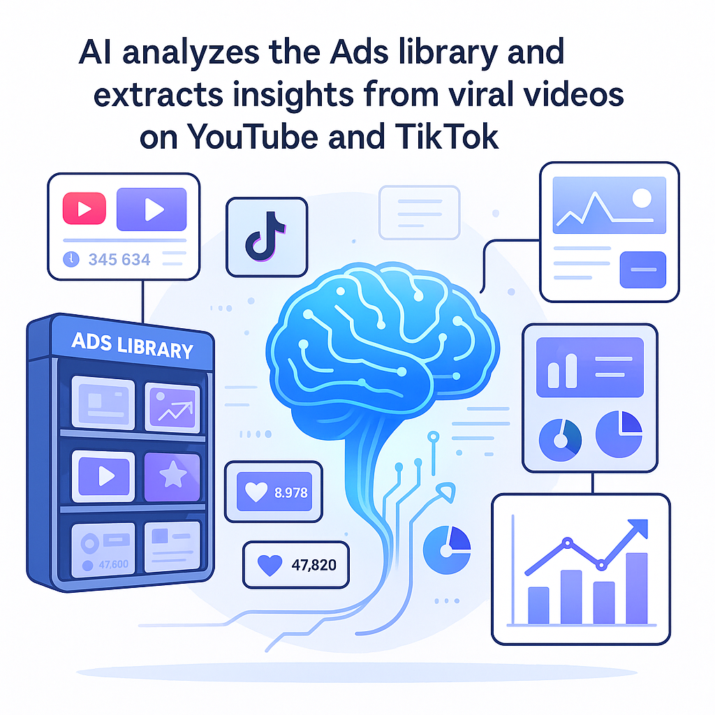 AI analyzes the Ads library and extracts insights from viral videos on YouTube and TikTok